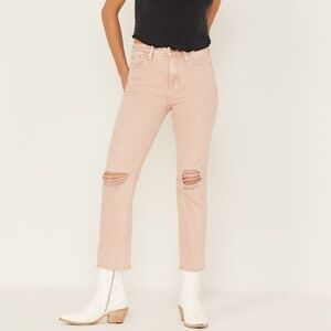 Cleo + Wolf High Rise Distressed Knee Slim Stretch Straight Jean (Peach)